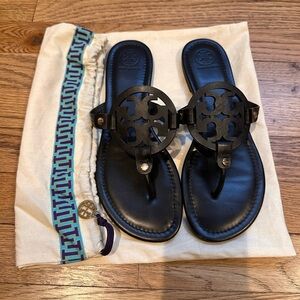 Tory Burch Black Miller Logo Thong Sandals